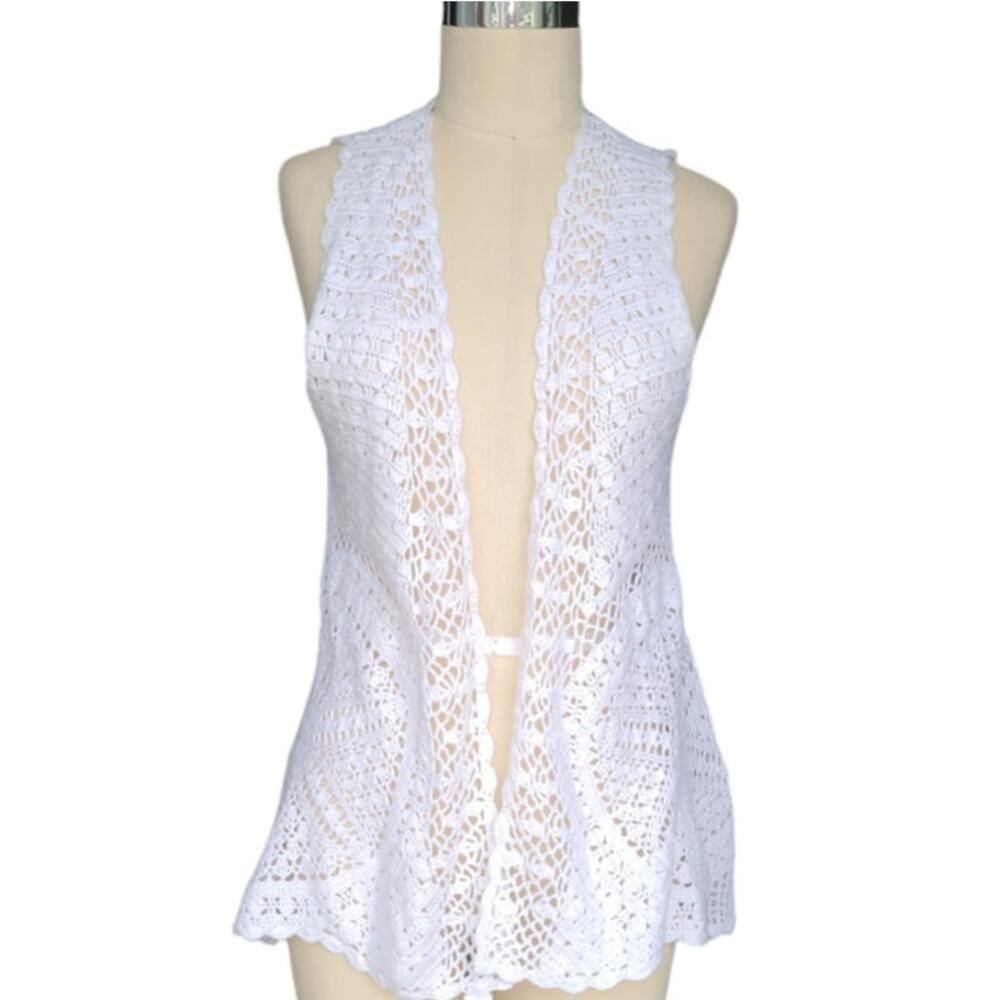 Joseph A. Crochet Boho Vest Size S White Festival Beach Coverup Summer Outfit